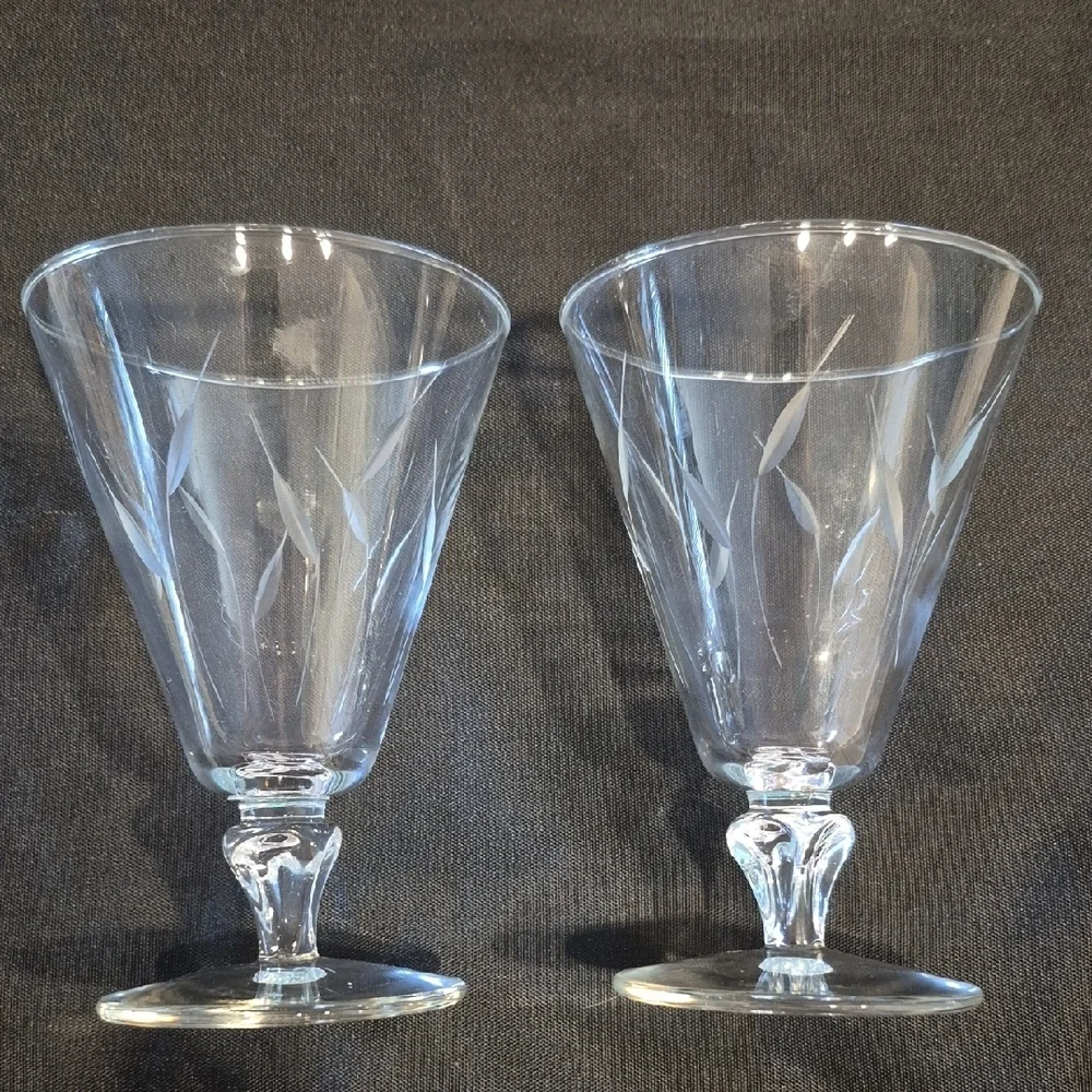 Libbey Simplicity Etched Crystal Water Goblets - Set of 2